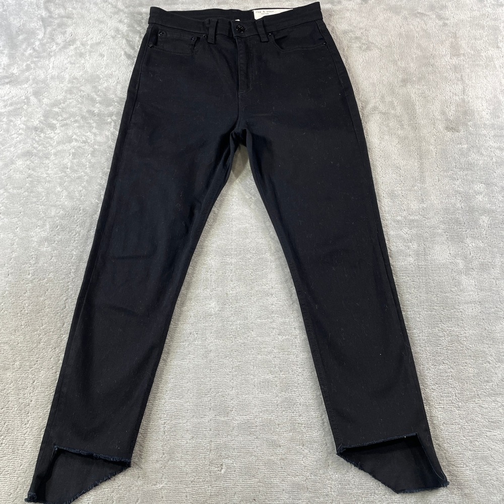 Rag Bone Nina Skinny Jeans Womens 28 Black High-Rise Ankle Raw Hem Grunge Mom